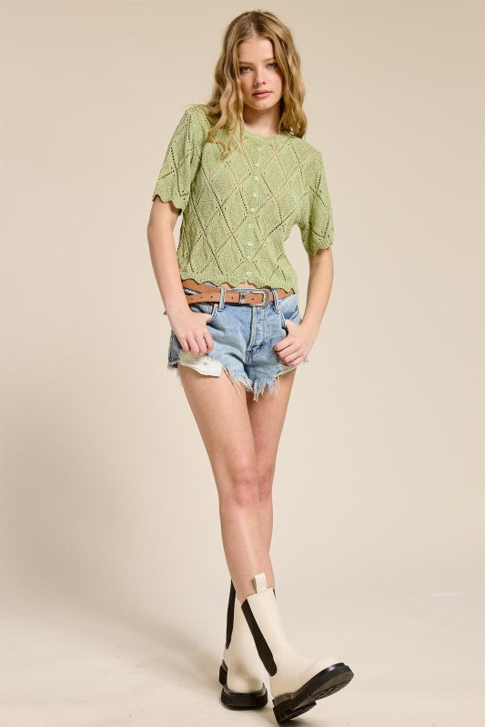 Basil Baby Short Sleeve Pointell Knit Cardigan