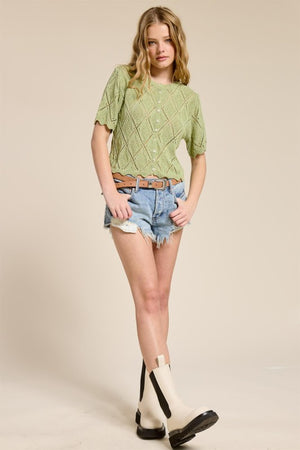 Basil Baby Short Sleeve Pointell Knit Cardigan