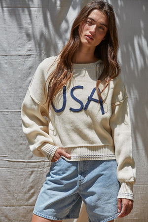 USA Embroidered Sweater