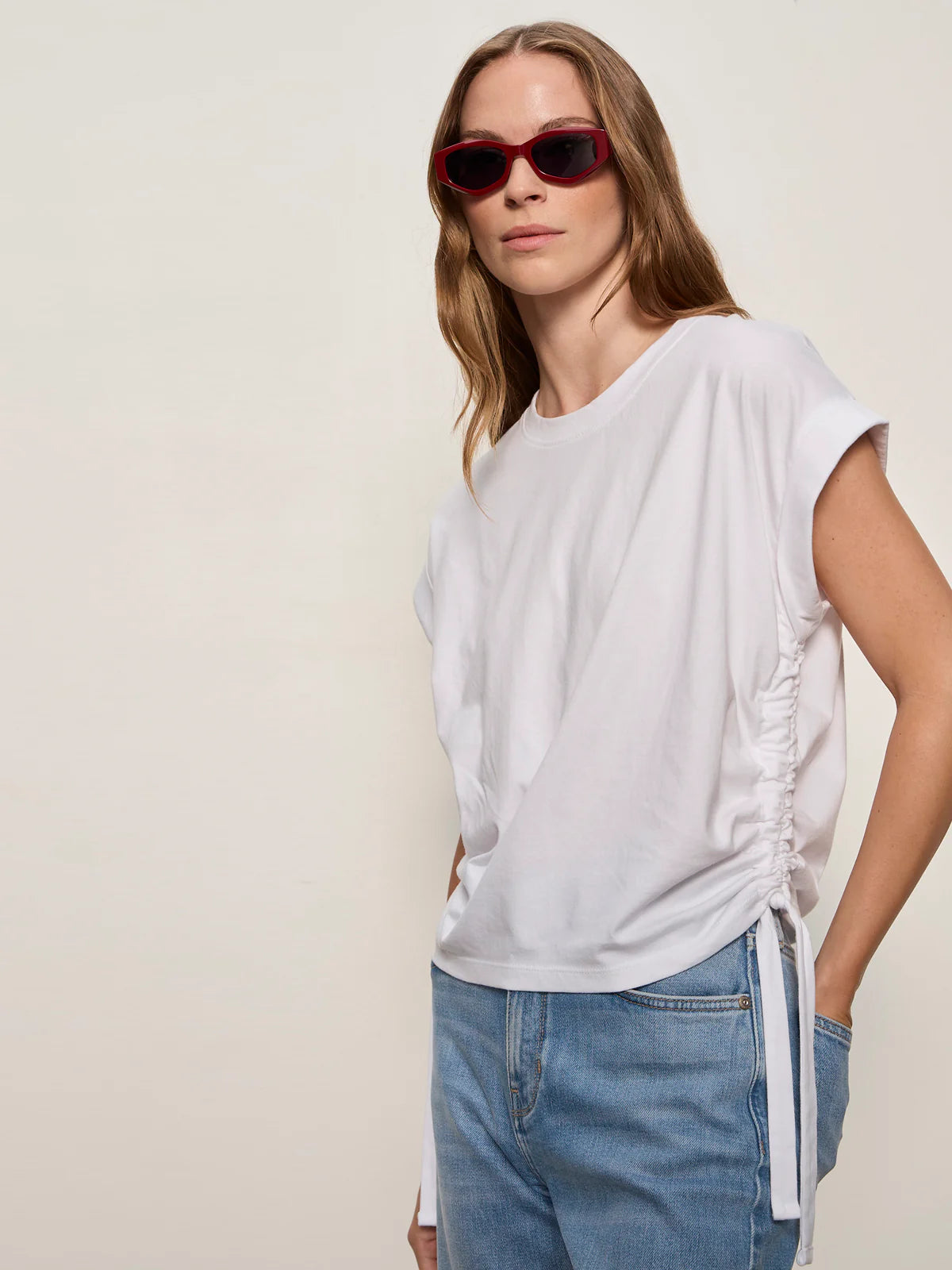 All Day Ruched elevated organic White Tee