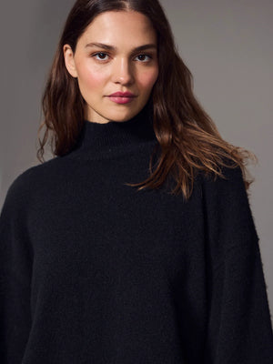 Feather Trim Mock Neck Sweater