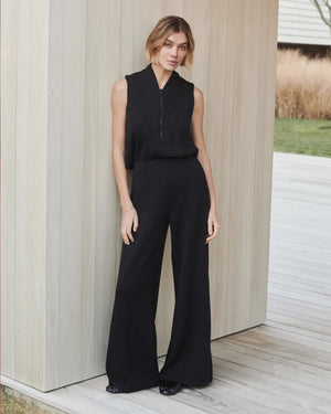 Spanx Shawl Collar Half Zip Jumpsuit in Black