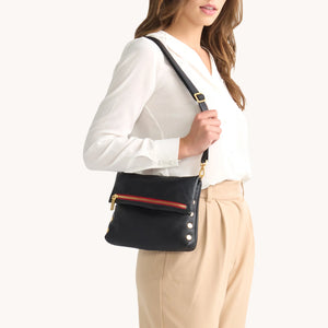 Hammitt VIP Medium Black/Brushed Gold Red Zip