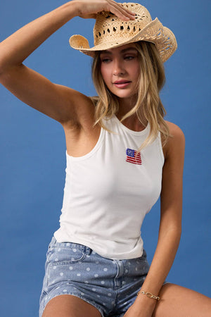 Emmy Embroidered and Beaded Tank Flag Tank Top (3 colors)