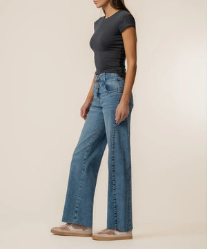 CHARLOTTE WIDE LEG SIDE INSET RAW HEM from KUT