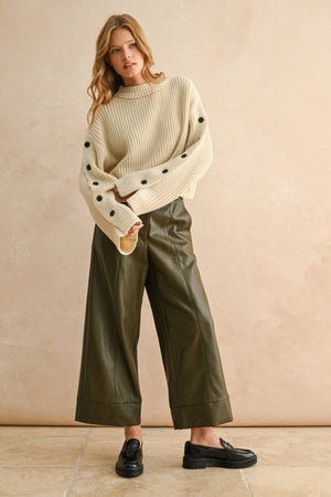 All Buttoned UpWide Neck Cream Sweater