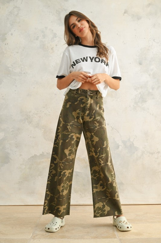 Calista Camo Denim Pants stretchy