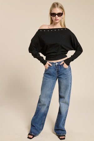 Mindy the Metal Studded Batwing Top (2 colors)