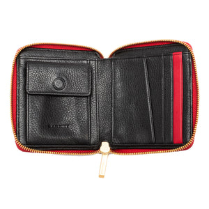 Hammitt 5 North Billfold in Mahogany or Black Brushed Gold-Red Zip