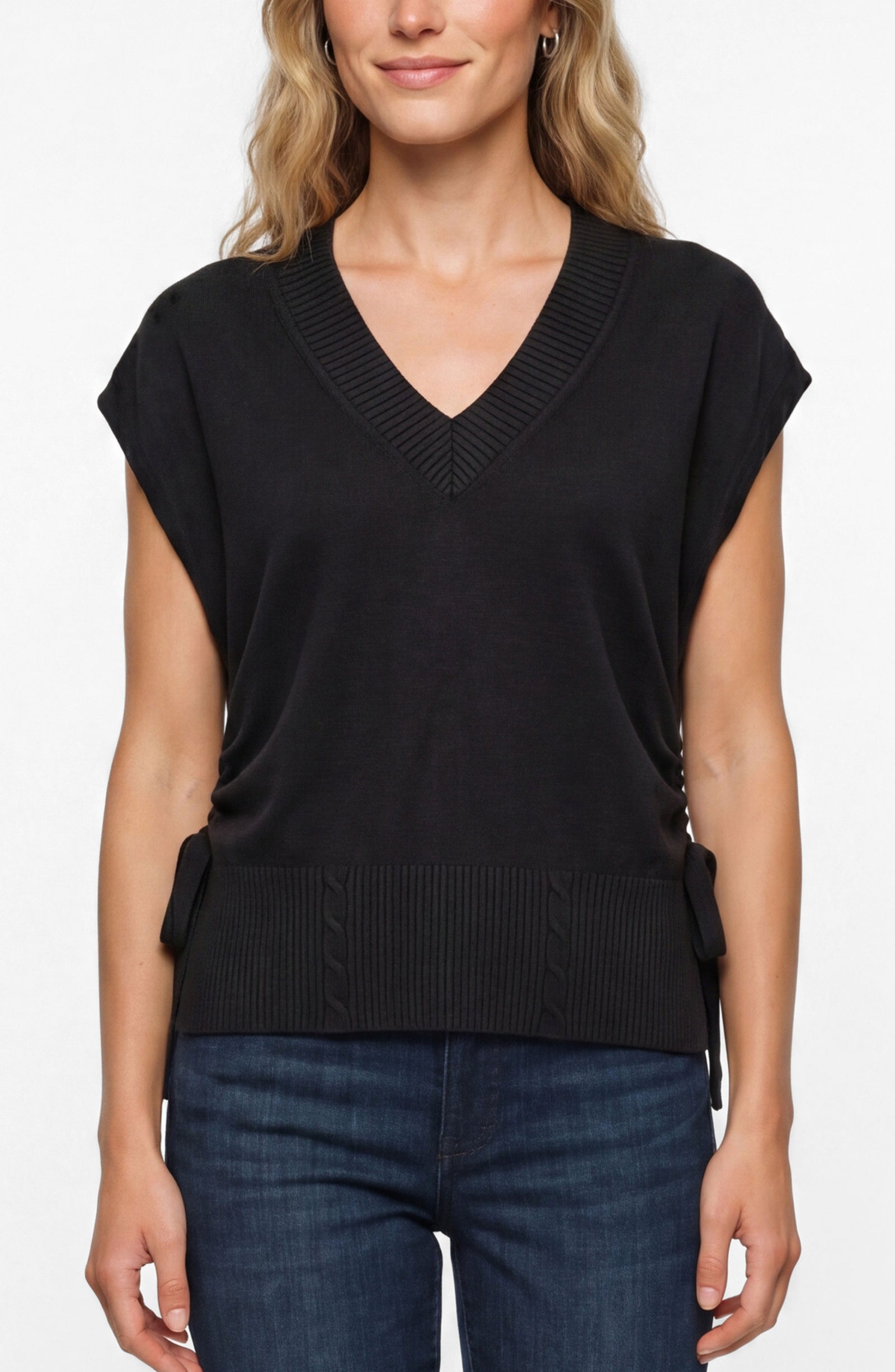 Vanna V-neck side tie Dolman sweater vest