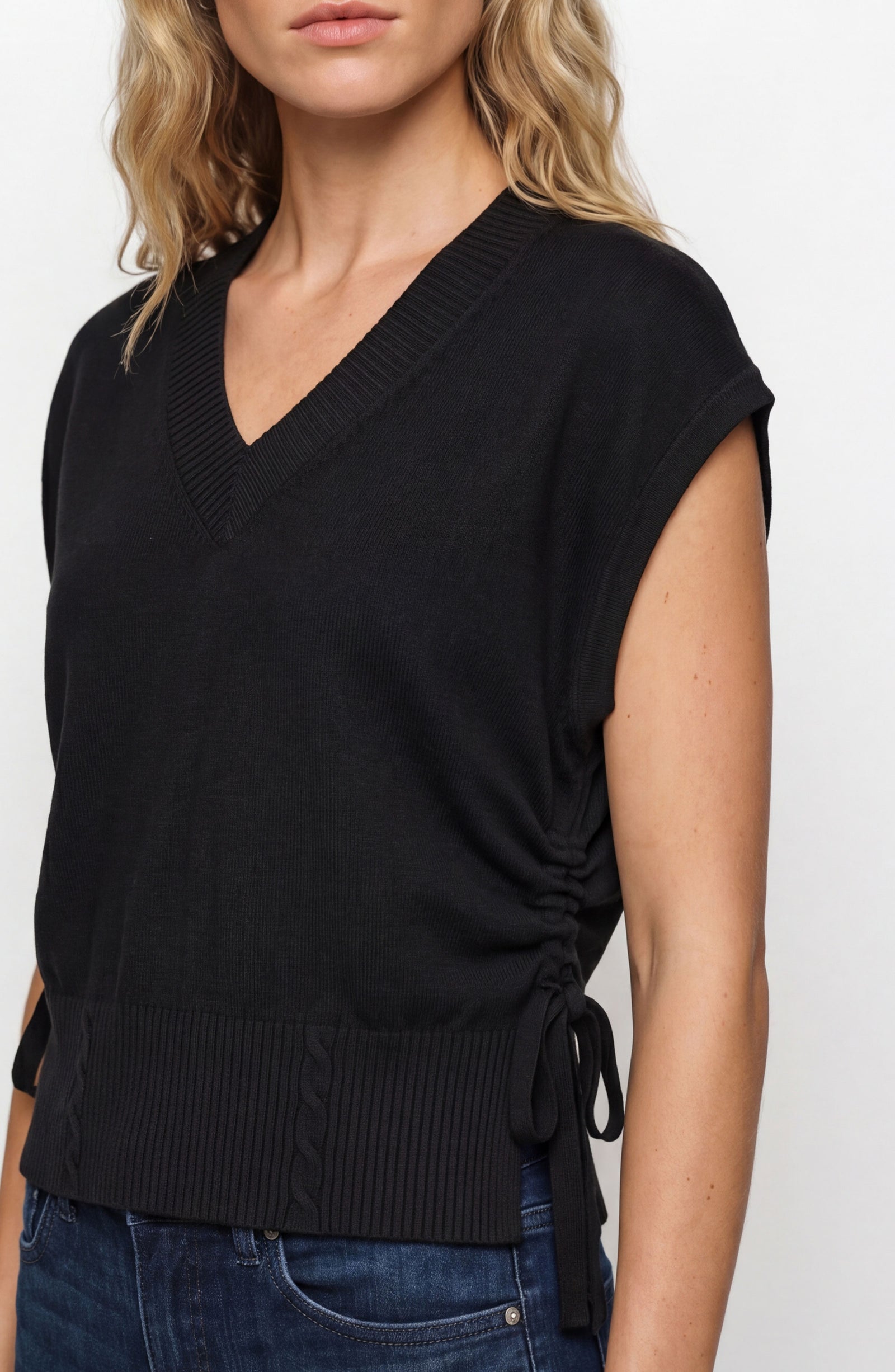 Vanna V-neck side tie Dolman sweater vest