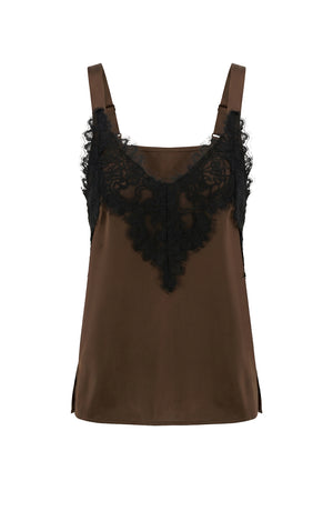 Brinley the Sleeveless Lace Brown Tank