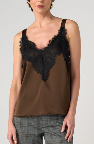 Brinley the Sleeveless Lace Brown Tank