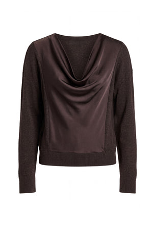 Bethany Beautiful Brown Hybrid Sweater with Drape neck