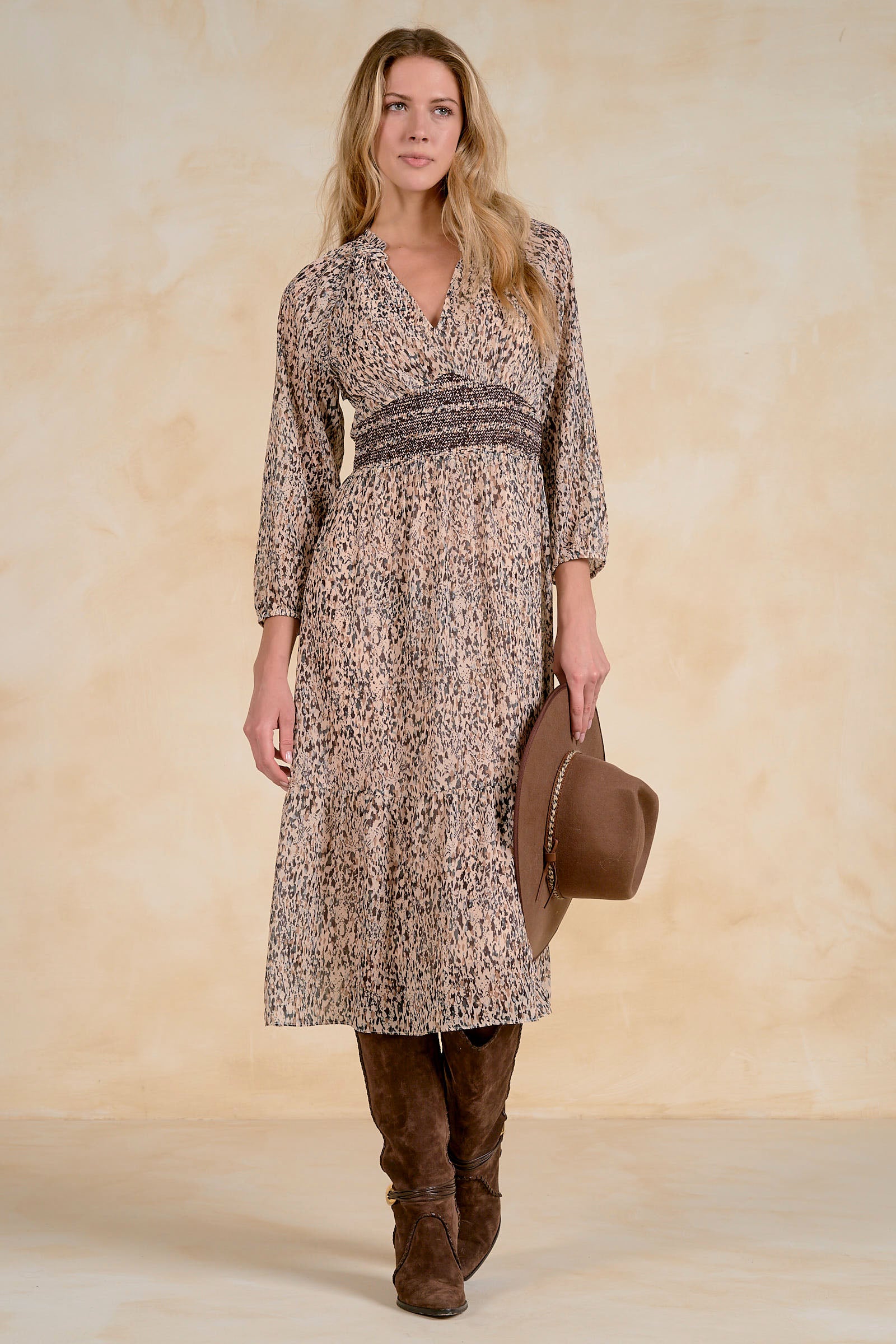 Briana Brown Long Sleeve Leopard Midi dress
