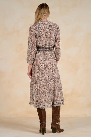 Briana Brown Long Sleeve Leopard Midi dress