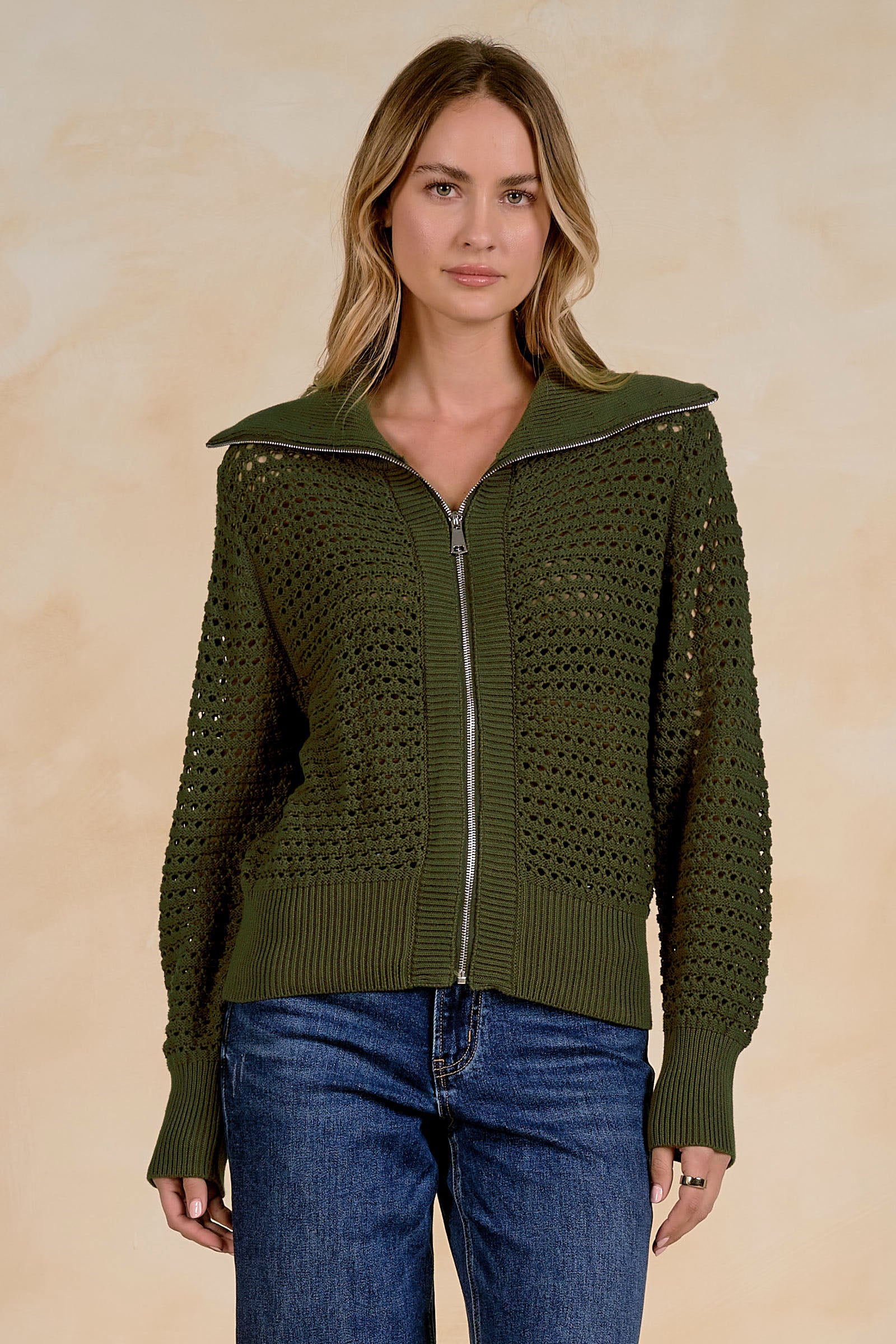 Omelia Open Knit Zip up Cardigan