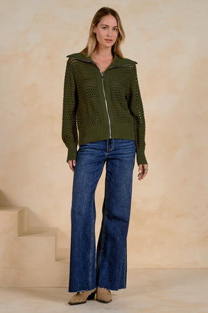 Omelia Open Knit Zip up Cardigan