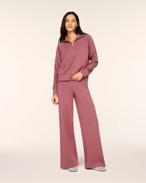 Spanx Wide Leg Pants Air Essentials Half Zip Top/ Wide Leg Pants in Rum Raisin
