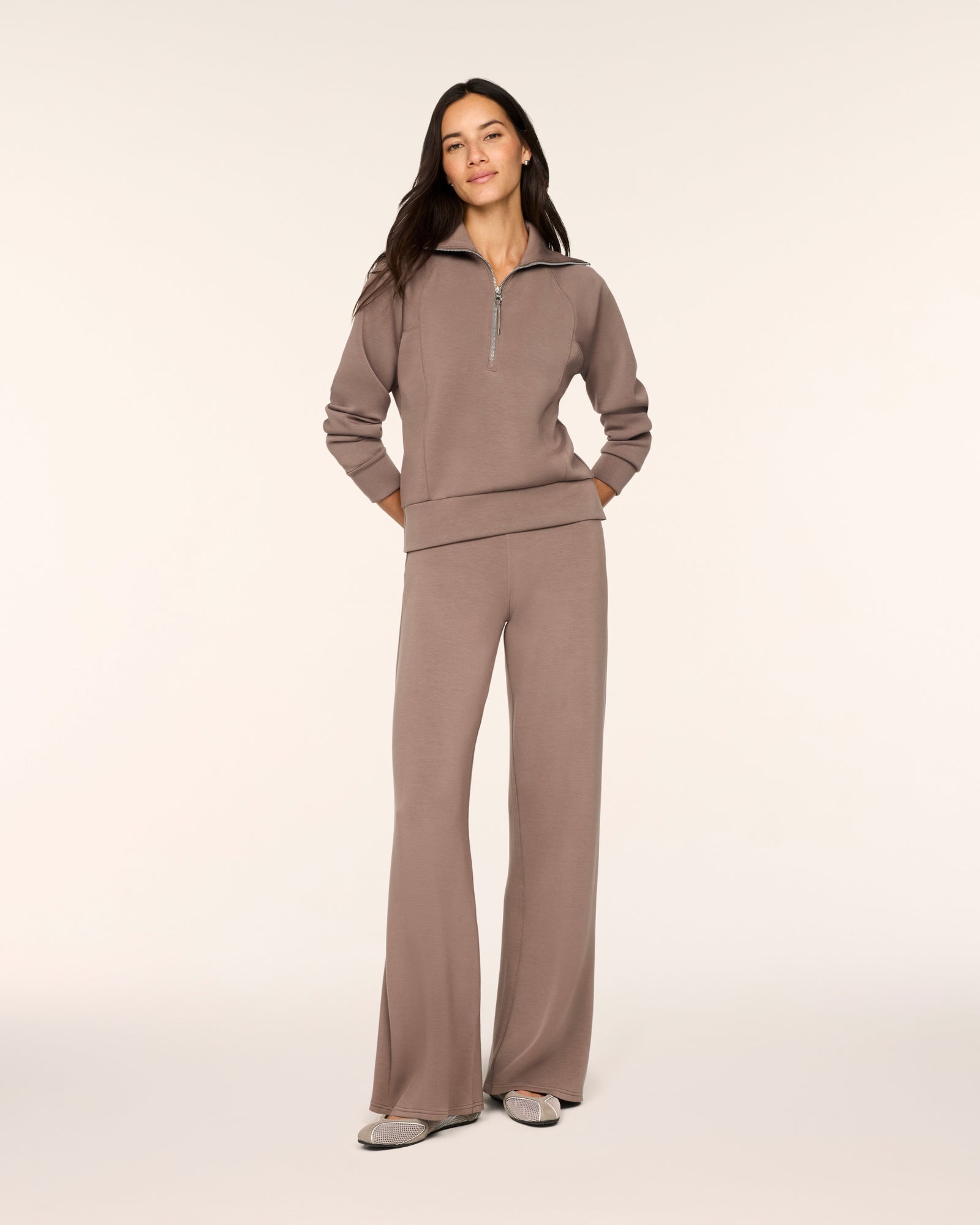 Spanx Shawl Collar Top and Straight Leg Joggers in Ironstone