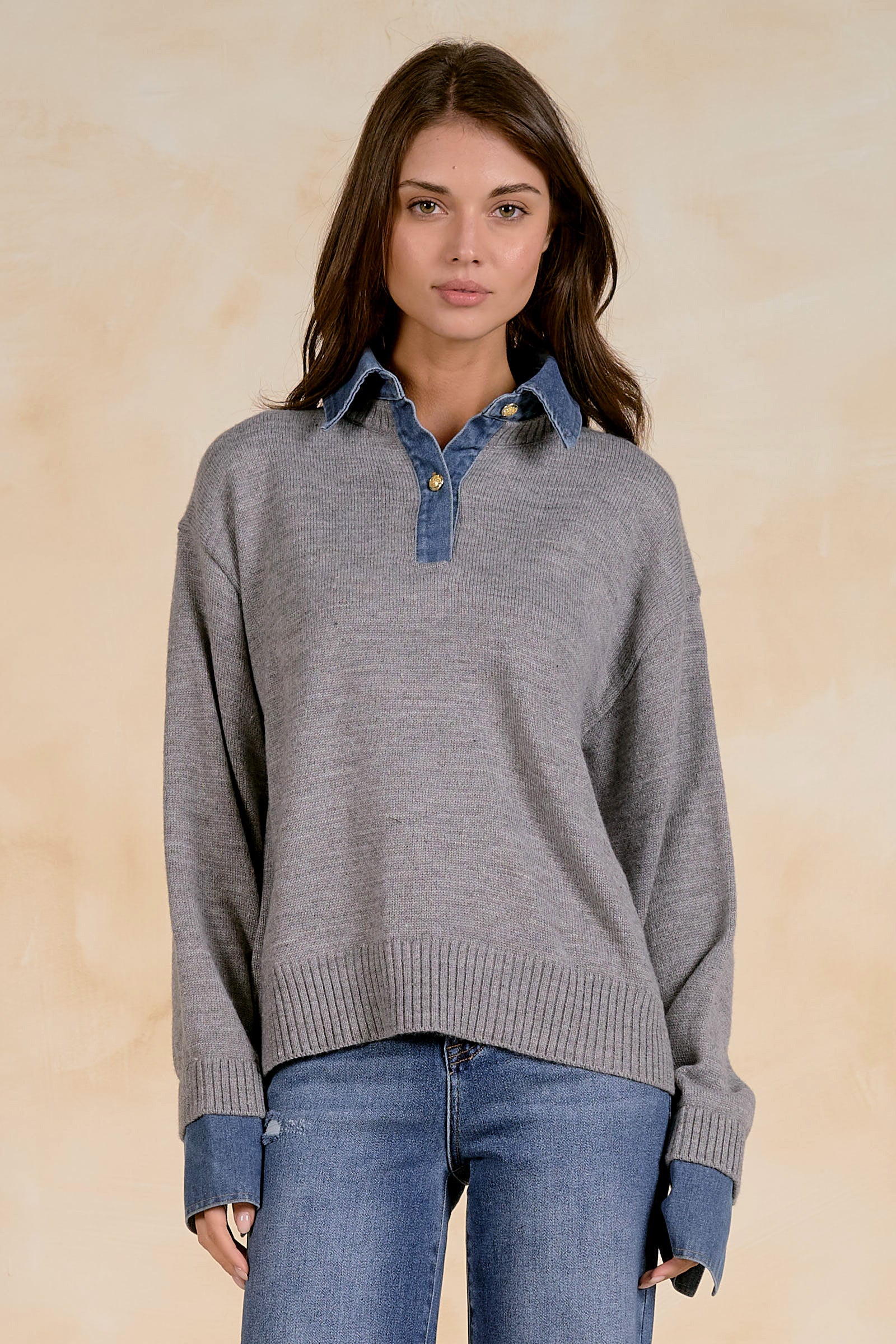 Cally Collared Denim Layered Cardigan
