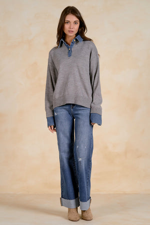 Cally Collared Denim Layered Cardigan