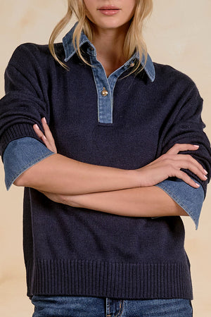 Cally Collared Denim Layered Cardigan