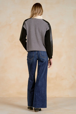 Laney Leather Sleeve Zip up Sweater