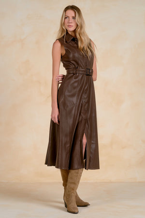 Liberty Leather Button Down Dress with Belt