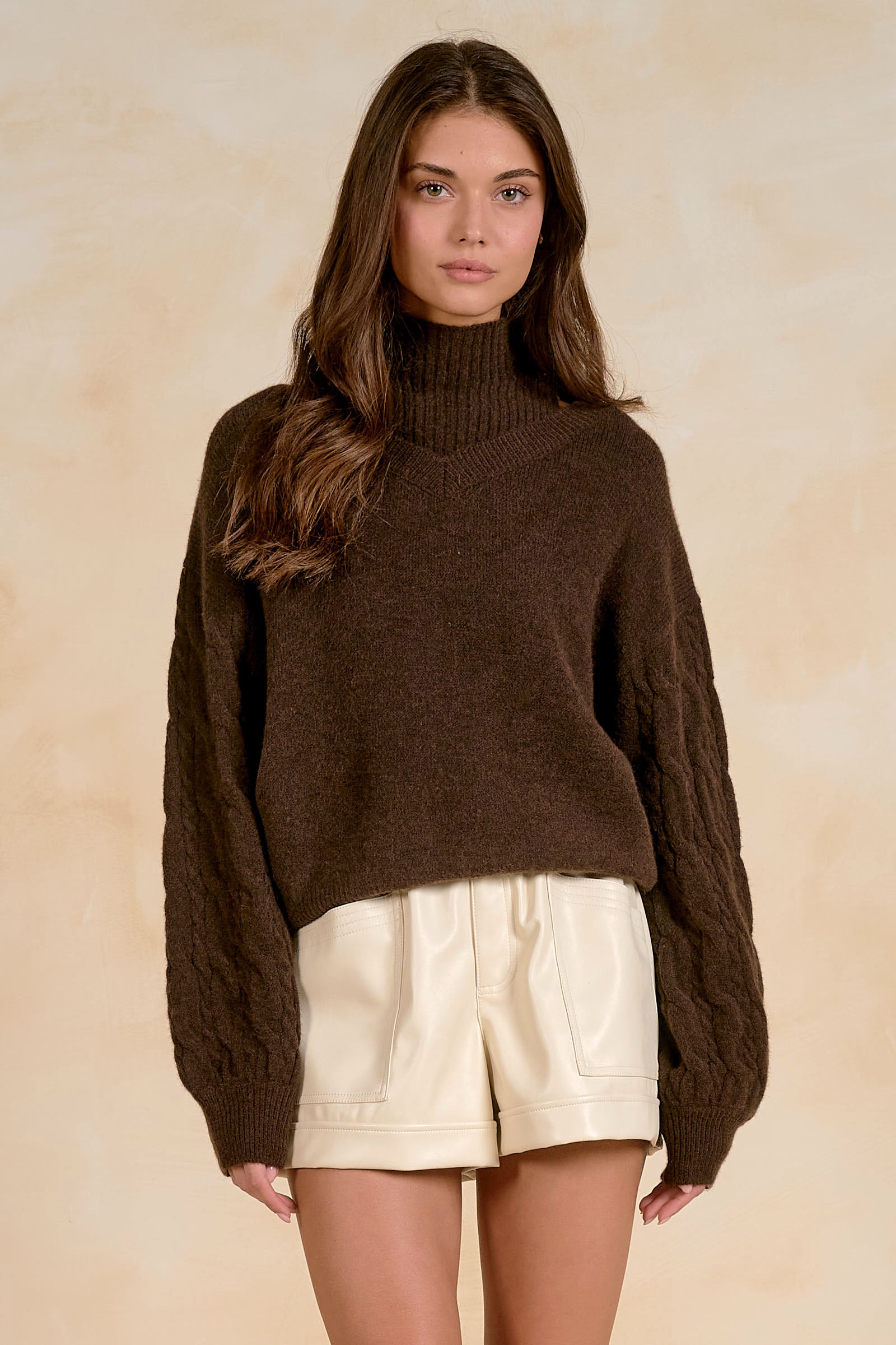 Peekaboo turtleneck sweater with braided Sleeves