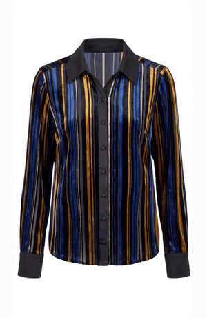 Lisa Long Sleeve Fitted Velvet Striped shirt