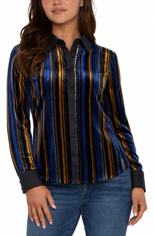 Lisa Long Sleeve Fitted Velvet Striped shirt