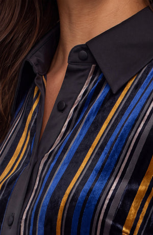 Lisa Long Sleeve Fitted Velvet Striped shirt