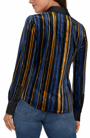 Lisa Long Sleeve Fitted Velvet Striped shirt